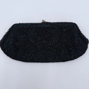 Evening Bag Vintage Richere Clutch Purse Black Beaded Hand Made Whimsigoth